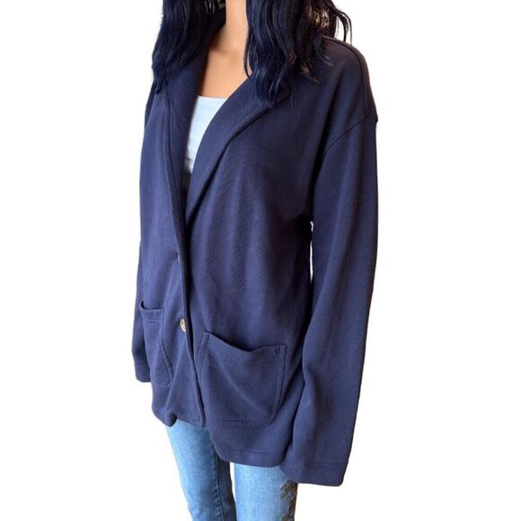 NWT Caslon Navy Peacoat Relaxed French Terry Blazer - Picture 4 of 8
